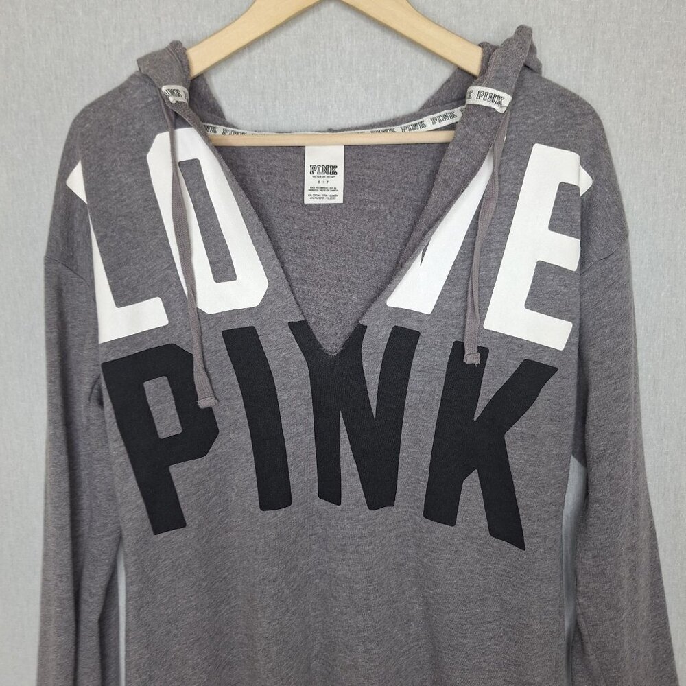 💙 Pink Slouchy Oversized Distressed V-Neck Hoodie Size S/M Streetwear Lounge At - Picture 3 of 8